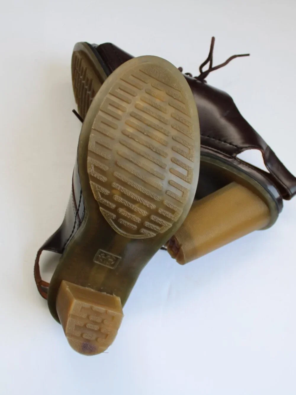 Dr Martens Tara Open-Toe Lace-Up Sling-Backs Brown Block Heels Women’s Size 7